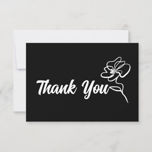 Carte De Remerciements Classique gothique Pure Black Floral Croquis (Devant)