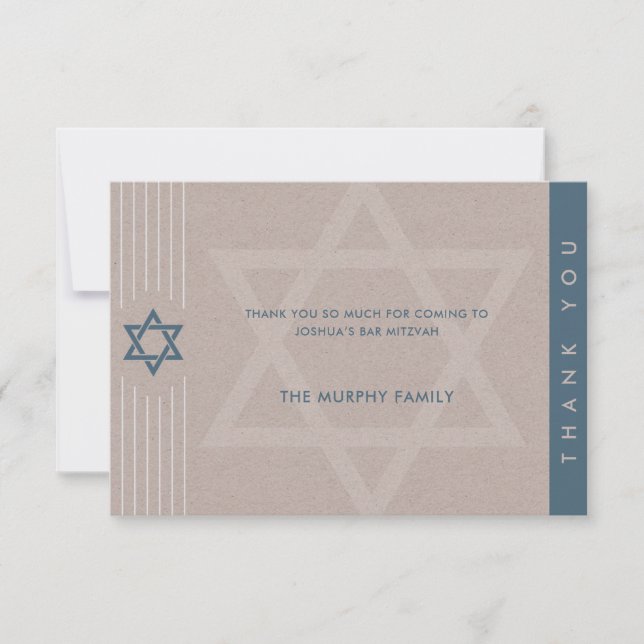 Carte de remerciements classique Kraft Bar Mitzvah (Devant)