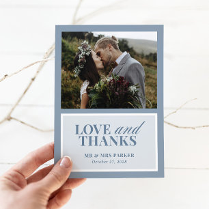 Carte De Remerciements Classique Luxe Photo de mariage élégant bleu pou