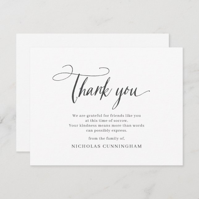 Carte De Remerciements Classique Mémorial Simple Typographie Cursive (Devant / Derrière)