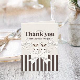 Carte De Remerciements Classique Moderne Cute Cartoon Bunny Twin Girl