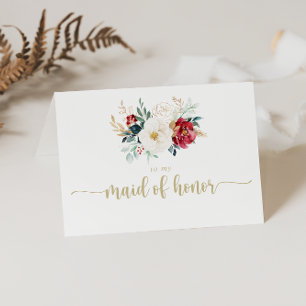 Carte De Remerciements Classique Or Bourgogne Blanc Floral Mariage 