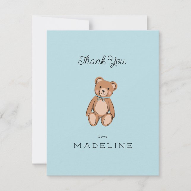 Carte De Remerciements Classique Ours en peluche Baby Shower Bleu (Devant)