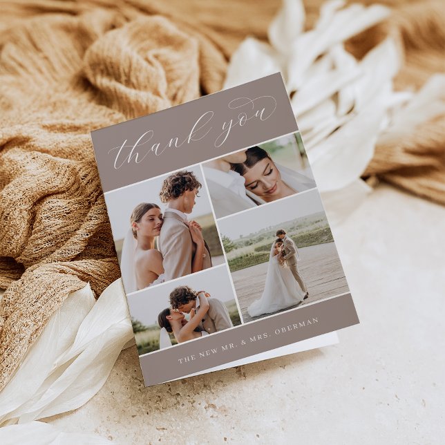 Carte De Remerciements Classique quatre | Mariage multiphoto plié (Créateur téléchargé)