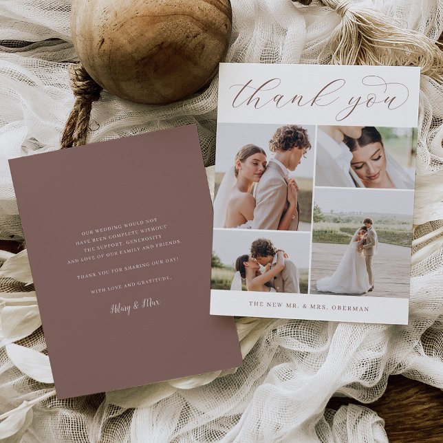Carte De Remerciements Classique quatre | Plat Mariage multi-photo (Créateur téléchargé)
