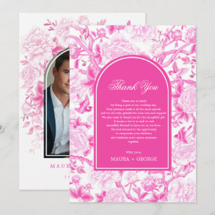 Carte De Remerciements Classy Fuchsia Chinoiserie rose Mariage Photo