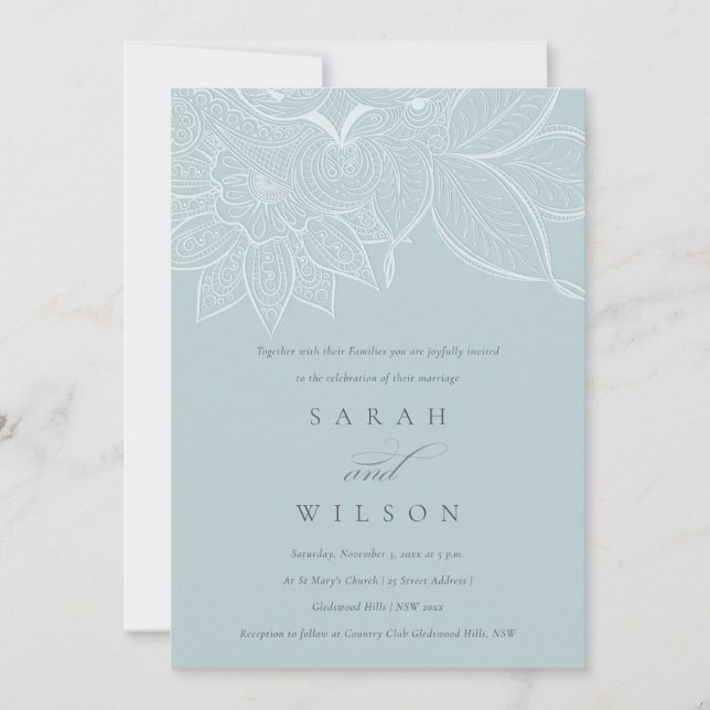 Carte De Remerciements Classy Ornate Paisley Dusky Blue Wedding Invitatio (Devant)