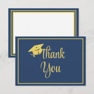 Carte De Remerciements Classy Stylish Gold sur Navy Blue Graduation