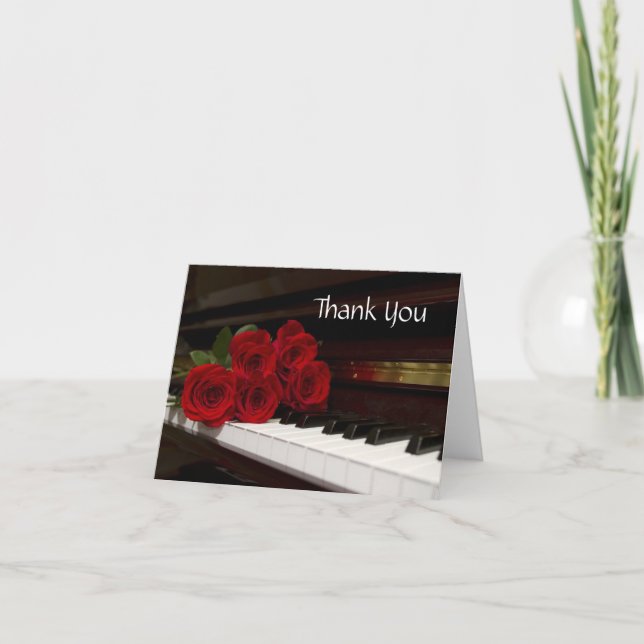 Carte De Remerciements Clés de rose rouge et de piano (Devant)