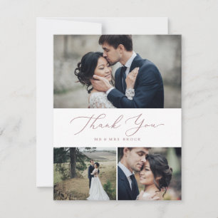 Carte De Remerciements Clic Rose Gold Calligraphie 3 Photo Collage