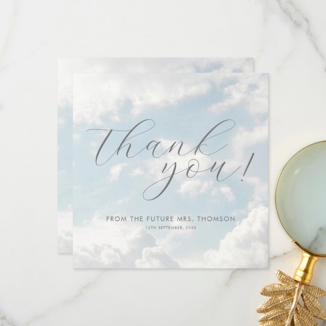 Carte De Remerciements Cloud Neuf bleu ciel nuageux Fête des mariées élég (Devant/Arrière en situation)