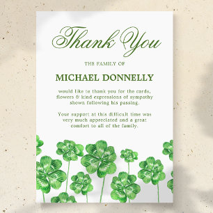 Carte De Remerciements Clover, Shamrock funéraire irlandais