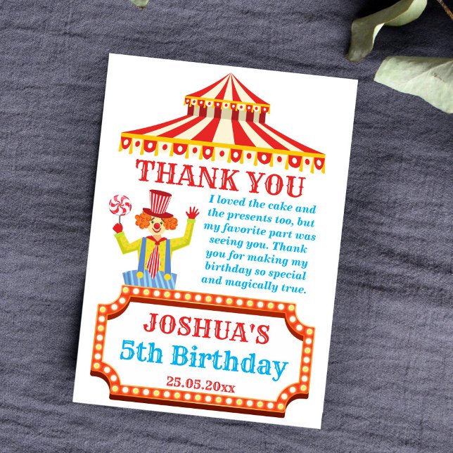 Carte De Remerciements Clown du cirque du carnaval (Créateur téléchargé)