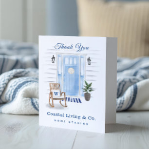 Carte De Remerciements Coastal Chic Beachy Watercolor Blue Front Door