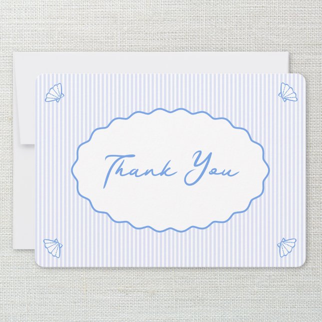 Carte De Remerciements Coastal Chic Bleu & Bleu Blancs Coque manuscrite (Créateur téléchargé)