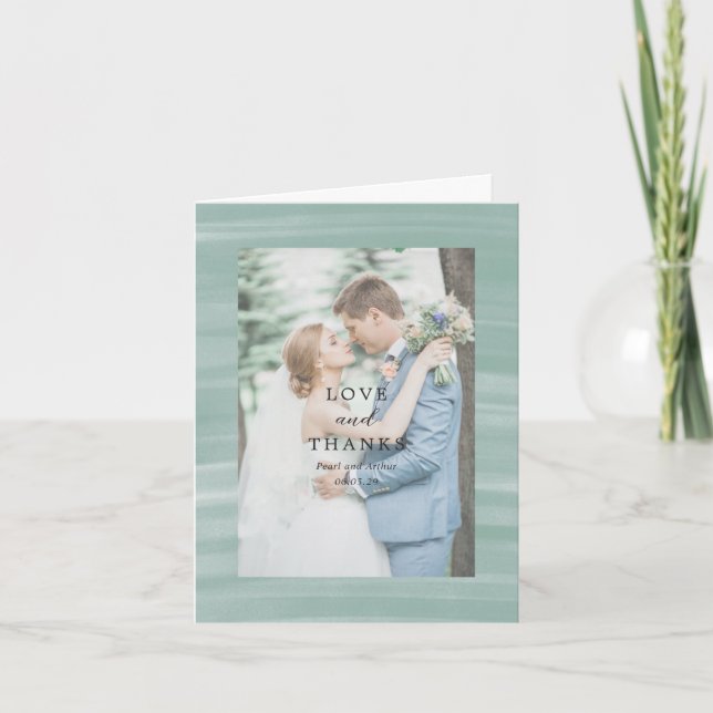 Carte De Remerciements Coastal Chic Muted Green Mariage élégant (Devant)