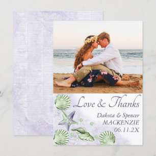 Carte De Remerciements Coastal Chic   Photo de Mariage vert pourpre et ci