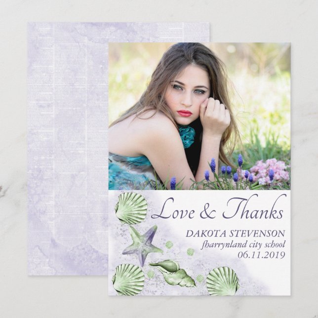Carte De Remerciements Coastal Chic | Purple and Lime Green Senior Photo (Devant / Derrière)