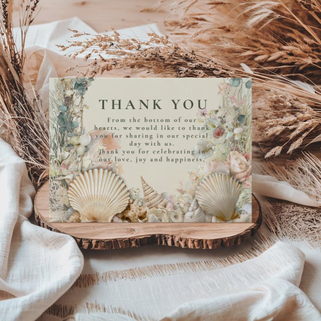 Carte De Remerciements Coastal Seashell Botanical Wedding (Créateur téléchargé)
