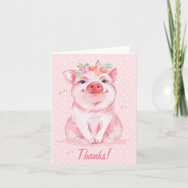 Carte De Remerciements Cochon d'aquarelle Whimsical (Devant)