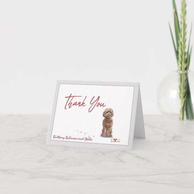 Carte De Remerciements Cockapoo Pet Chien Personnaliser l'os avec Ribbon (Devant)