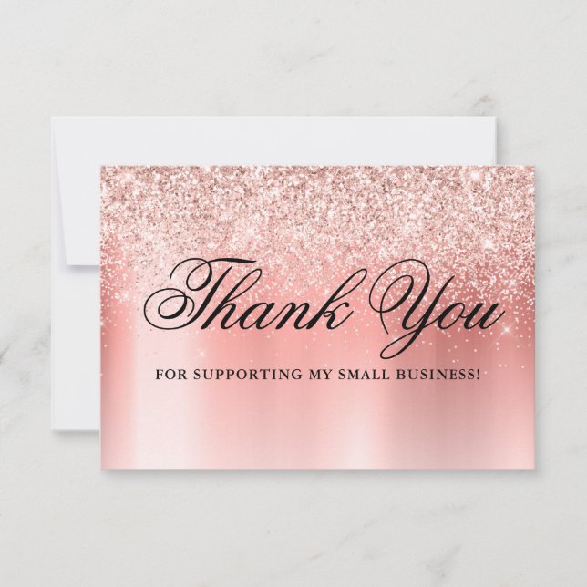 Carte De Remerciements Code Promo de Parties scintillant or Rose tendance (Devant)