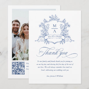 Carte De Remerciements Code QR de l'Orné victorien Floral Dusty Blue Mari