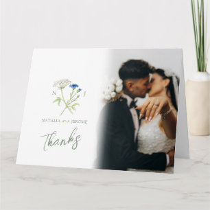Carte De Remerciements Code QR de photo de mariage à monogramme de fleur