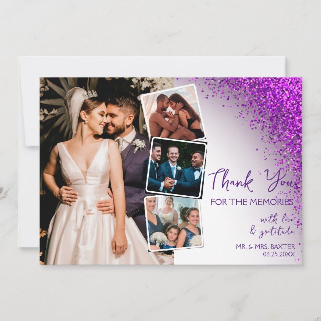 Carte De Remerciements Code QR Pailleté Rétro Violet Magenta Moderne (Devant)