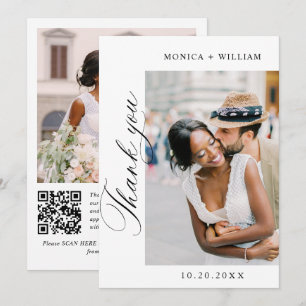 Carte De Remerciements Code QR photo de mariage élégant minimaliste 2