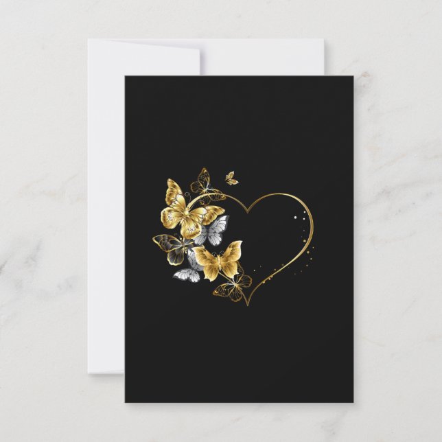 Carte De Remerciements Coeur aux papillons d'or (Devant)