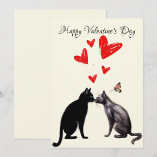 Carte De Remerciements Coeur d'Amoureux des chats noir Saint Valentin