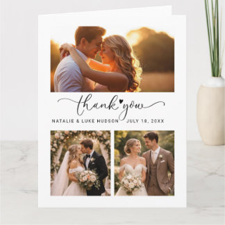 Carte De Remerciements Cœur de script 3 Collage de photos Mariage Remerci
