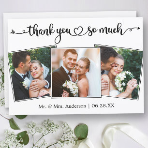 Carte De Remerciements Cœur de script de calligraphie 3 photos de mariage