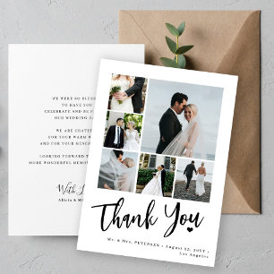 Carte De Remerciements Coeur de script moderne mariage photo collage