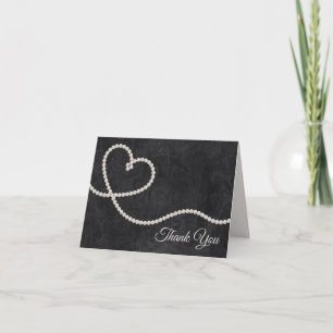 Carte De Remerciements Coeur des perles sur le Mariage noir