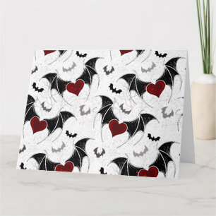 Carte De Remerciements Coeur d'Halloween avec ailes de chauve-souris noir