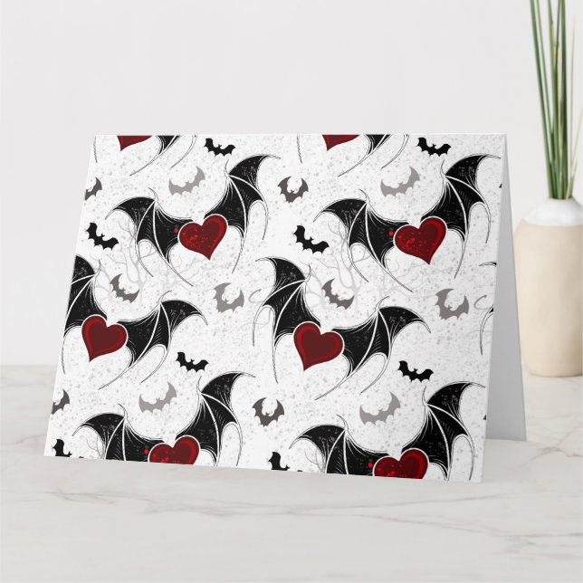 Carte De Remerciements Coeur d'Halloween avec ailes de chauve-souris noir (Devant)
