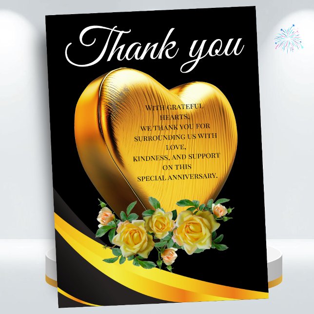 Carte De Remerciements Coeur doré rose blanche et jaune (Créateur téléchargé)
