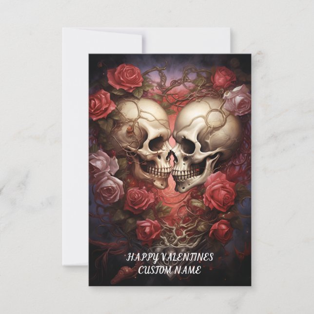Carte De Remerciements Coeur du crâne, romantique, gothique, anti-Valenti (Devant)