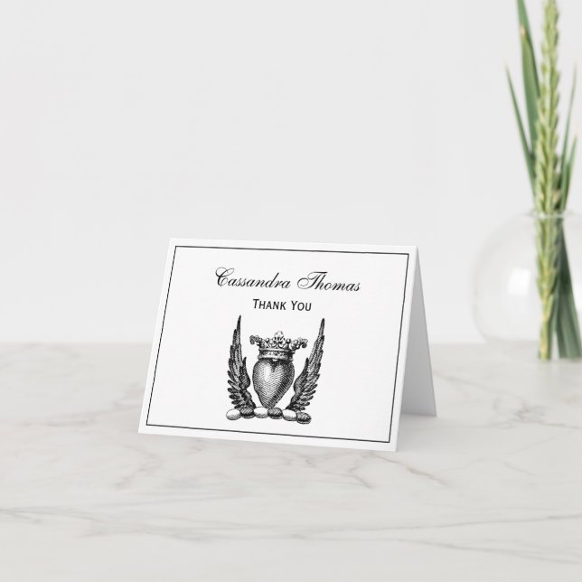 Carte De Remerciements Coeur héraldique avec ailes Armoiries Crest (Devant)