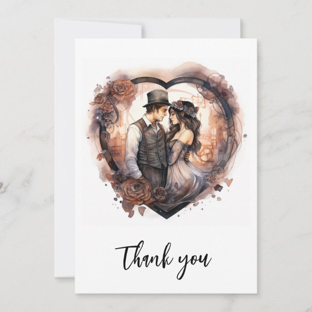 Carte De Remerciements Coeur mariage romantique aquarelle (Devant)