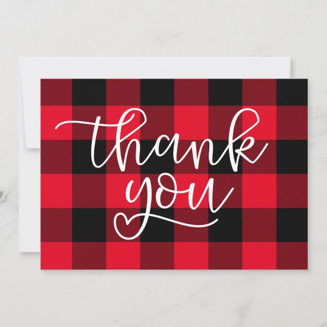 Carte De Remerciements Coeur plaid de Buffalo noir et rouge (Devant)