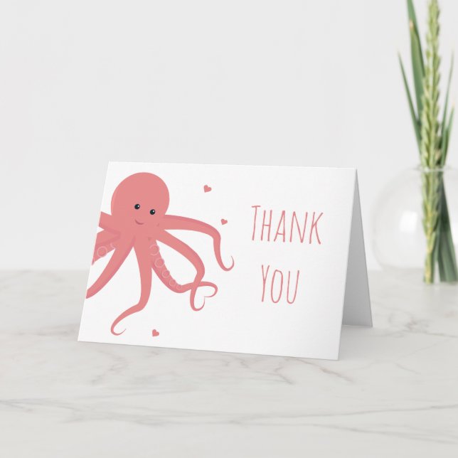 Carte De Remerciements Coeur rose octopus mignon (Devant)