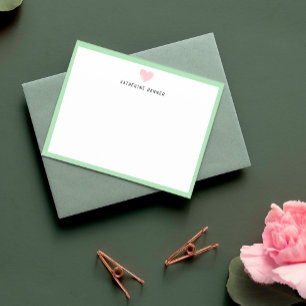 Carte De Remerciements Coeur rose Pastel Bordure verte Personnalisée