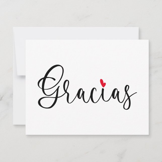 Carte De Remerciements Coeur rouge noir Calligraphie manuscrite Gracias (Devant)