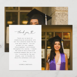 Carte De Remerciements Coeur Script Minimaliste 2 Photo Graduation Party