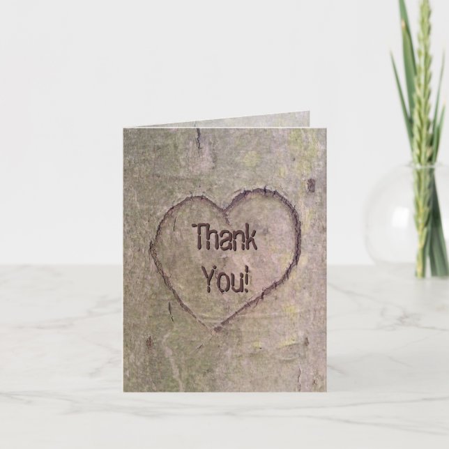 Carte De Remerciements Cœur sculpté dans l'arbre, Nature romantique perso (Devant)