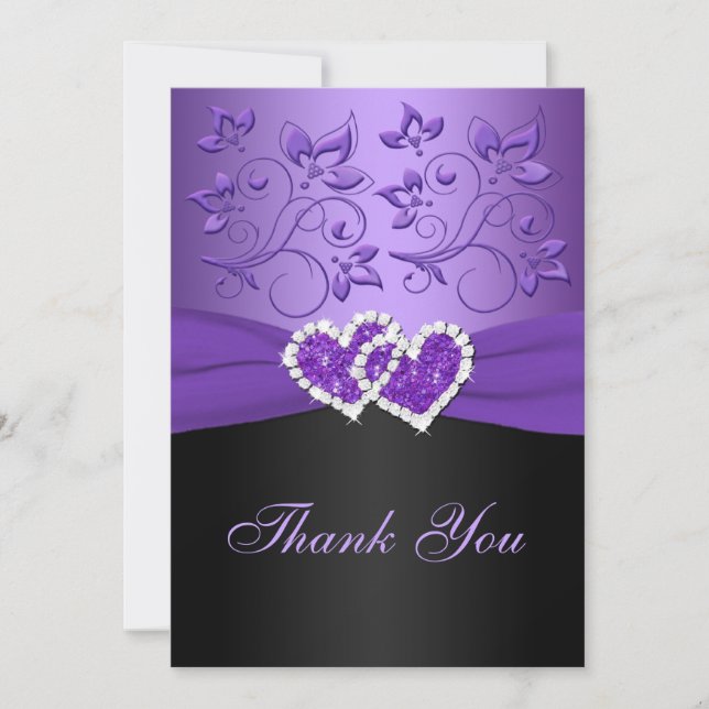 Carte de remerciements Coeurs associés violets et  (Devant)