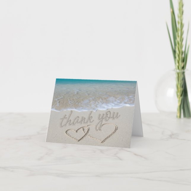 Carte De Remerciements Coeurs dans le sable "Merci" (Devant)
